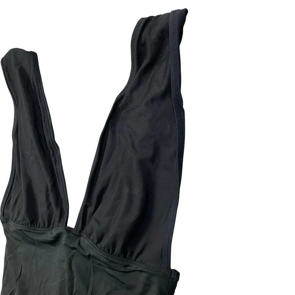 J Crew Plunge Swimsuit Womens 10 Black V Neck One Piece Lined Resortwear G9417